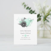 Munt en Koolstof Floral Rustic sparen de Datum Aankondigingskaart (Staand voorkant)