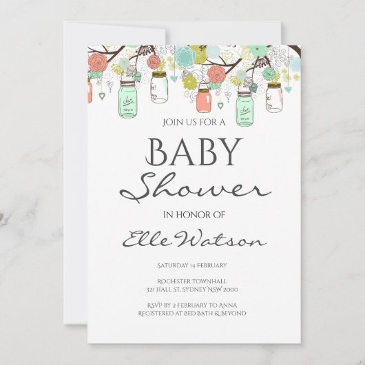 Munt en Koraal Baby shower Uitnodiging (Voorkant)