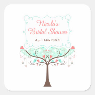 Munt- en Koraal Bloemrijke Vogel Bruidsdouche Vierkante Sticker