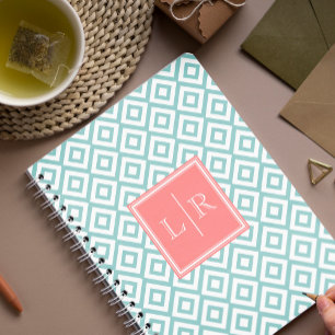 Munt en koraal diamanten patroon monogrammed notitieboek