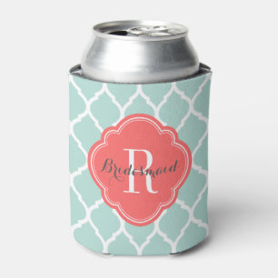Munt en Koraal Marokkaans Quatrefoil Monogram Blikjeskoeler