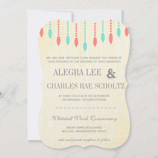 Munt en koraal Moderne Traan Drop Beaded Uitnodigi Kaart (Voorkant)