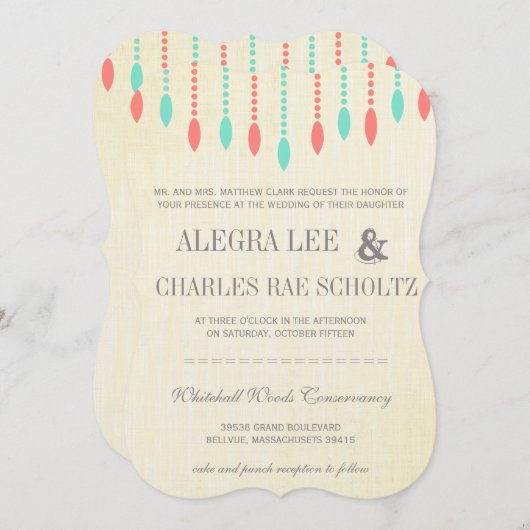 Munt en koraal Moderne Traan Drop Beaded Uitnodigi Kaart (Voorkant / Achterkant)