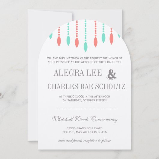 Munt en koraal Moderne Traan Drop Beaded Uitnodigi Kaart (Voorkant)