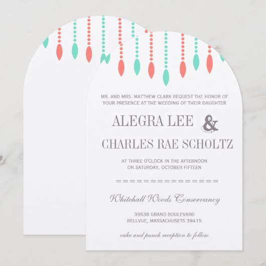 Munt en koraal Moderne Traan Drop Beaded Uitnodigi Kaart (Voorkant / Achterkant)