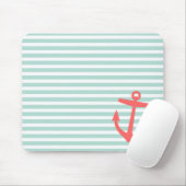 Munt en koraal Nautical Stripes en Cute Anchor Muismat (Met muis)