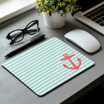 Munt en koraal Nautical Stripes en Cute Anchor Muismat<br><div class="desc">Preppy horizontale nautische strepen en Schattige anker. Dit zou echt een schattig cadeau zijn voor een studentenmeisje!</div>
