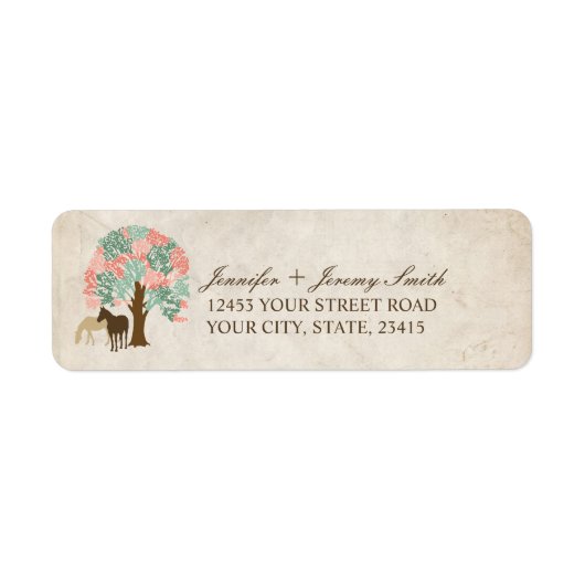 Munt en koraal roze lente paarden bruiloft etiket (Voorkant)