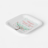 Munt- en koraalbloemige vogel bruidsborrel  papieren bordje (Gebogen)