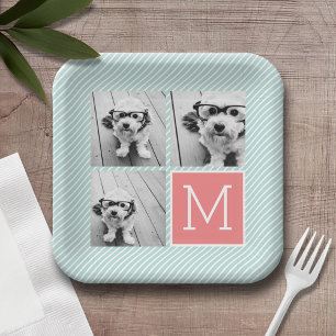 Munt- en koraalfotocollage op maat met monogram papieren bordje
