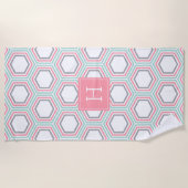 Munt- en koraalgeometrisch patroon en monogram strandlaken (Voorkant)