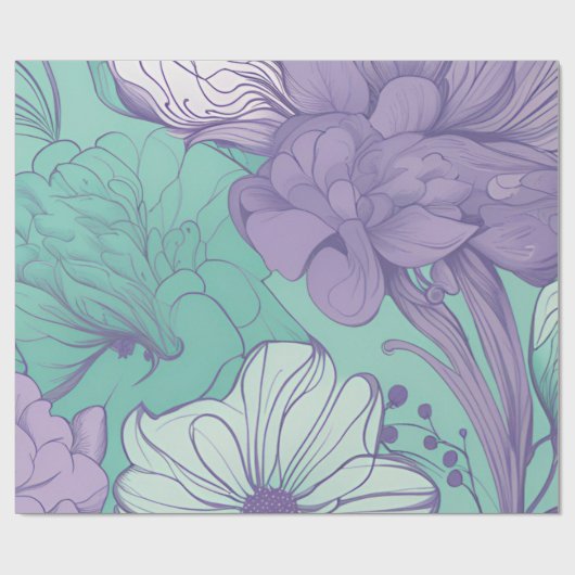 Munt en Lavendel Floral Chic Cadeaupapier (Vlak)