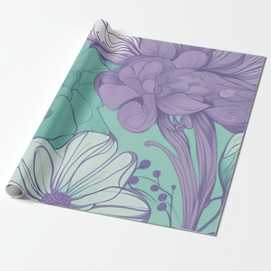Munt en Lavendel Floral Chic Cadeaupapier (Uitgerold)