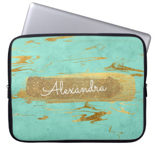 Munt en marmer met goudfolie en glitter laptop sleeve