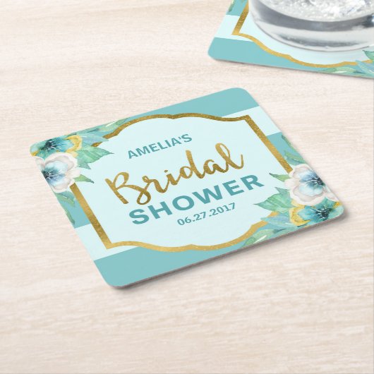 Munt- en namaakgouden bloemen bruidsdouche kartonnen onderzetters (Schuin)