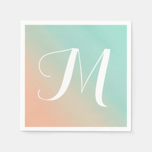 Munt en perzik ombre fade monogram servet (Voorkant)