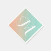 Munt en perzik ombre fade monogram servet (Hoek)