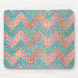 Munt en Perzik Roze Bloemendamast Chevron Muismat