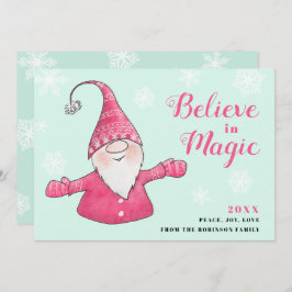 Munt en Pink Fun Gnome geloven in magische kerst Feestdagenkaart