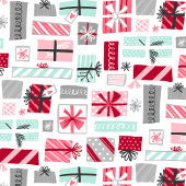 Munt en rode kerstcadeaus cadeaupapier
