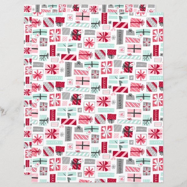 Munt en rode kerstcadeaus Scrapbook Paper (Voorkant / Achterkant)