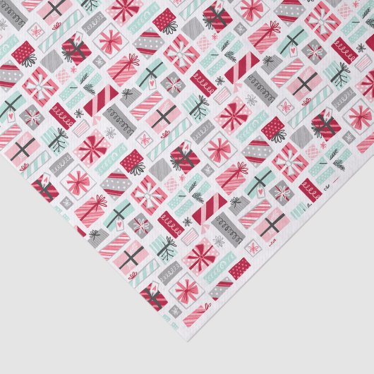 Munt en rode kerstcadeaus tissuepapier (Detail)