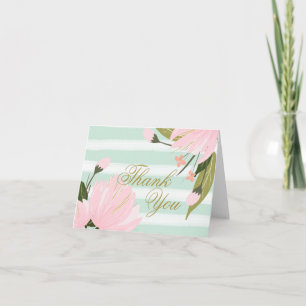 Munt en roze bloemen dank u bedankkaart