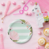 Munt en roze bloemen papieren bordje (Feest)