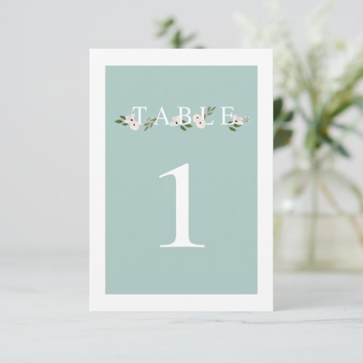 Munt en roze Bloemen Tafel Nummer Kaart (Staand voorkant)