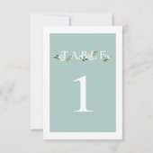 Munt en roze Bloemen Tafel Nummer Kaart (Achterkant)