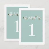 Munt en roze Bloemen Tafel Nummer Kaart (Voorkant / Achterkant)