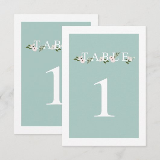Munt en roze Bloemen Tafel Nummer Kaart (Voorkant / Achterkant)