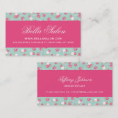 Munt en Roze Chique Bloemenprint Visitekaartje (Voorkant / Achterkant)