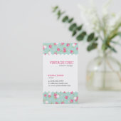 Munt en Roze Chique  Bloemenprint Visitekaartje (Staand voorkant)