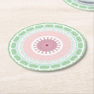 Munt- en roze geometrische mandala-patroon ronde kartonnen onderzetter