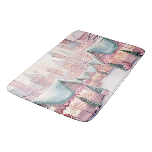 Munt en roze gezellige kerstmarkt - Winter Scene Badmat (Gekanteld)
