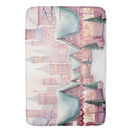 Munt en roze gezellige kerstmarkt - Winter Scene Badmat (Voorkant Verticaal)