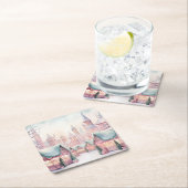 Munt en roze gezellige kerstmarkt - Winter Scene Kartonnen Onderzetters (Insitu)