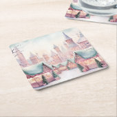 Munt en roze gezellige kerstmarkt - Winter Scene Kartonnen Onderzetters (Schuin)