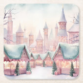 Munt en roze gezellige kerstmarkt - Winter Scene Kartonnen Onderzetters (Voorkant)