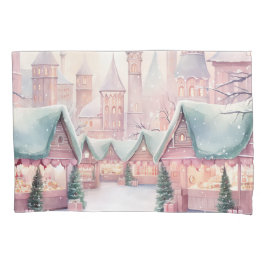 Munt en roze gezellige kerstmarkt - Winter Scene Kussensloop