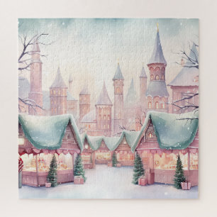 Munt en roze gezellige kerstmarkt - Winter Scene Legpuzzel