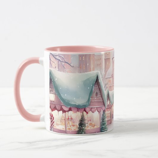 Munt en roze gezellige kerstmarkt - Winter Scene Mok (Links)