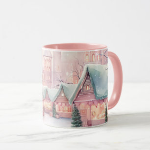 Munt en roze gezellige kerstmarkt - Winter Scene Mok