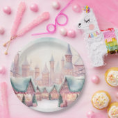 Munt en roze gezellige kerstmarkt - Winter Scene Papieren Bordje (Feest)