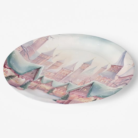 Munt en roze gezellige kerstmarkt - Winter Scene Papieren Bordje (Gekanteld)