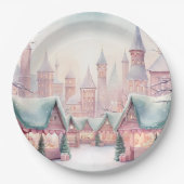 Munt en roze gezellige kerstmarkt - Winter Scene Papieren Bordje (Voorkant)