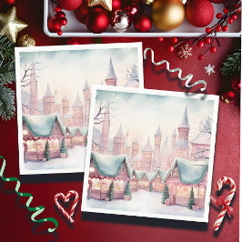 Munt en roze gezellige kerstmarkt - Winter Scene Servet