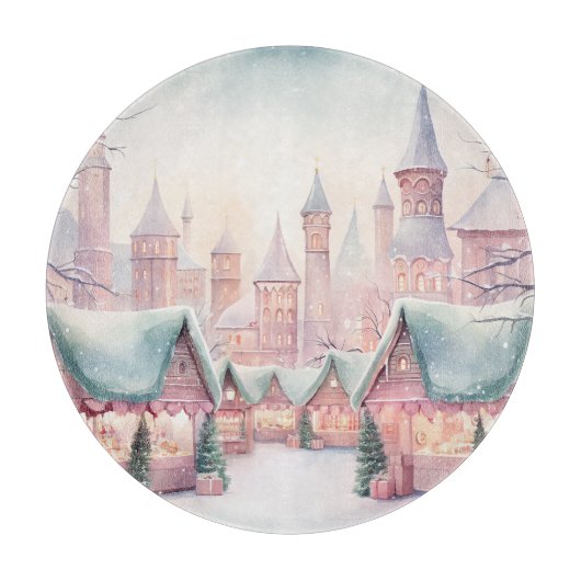 Munt en roze gezellige kerstmarkt - Winter Scene Snijplank (Voorkant)