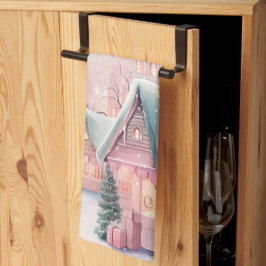 Munt en roze gezellige kerstmarkt - Winter Scene Theedoek